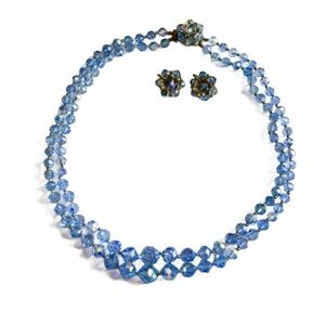 Vintage BlueCrystal Necklace and Clip-on Earrings